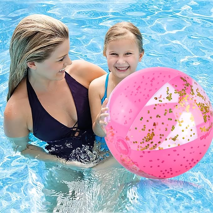 FUTUREPLUSX 2PCS Glitter Beach Balls, 16 Inch Inflatable Pool Toys, for Beach Party Favor