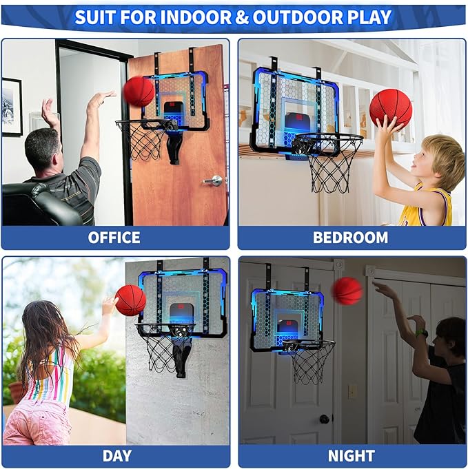 QDRAGON Mini Basketball Hoop, Over The Door Indoor, with 3 Balls/Inflator/Breakaway Rim, Basketball Toy Gifts for Kids and Adults, Suit for Bedroom/Office/Outdoor