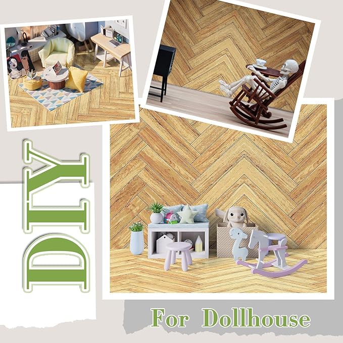 Flutesan 12 Pcs Miniature Dollhouse Wallpaper and Flooring Peel and Stick Mini DIY Self Adhesive Dollhouse Accessories 8.27 x 11.69 Inch (Twill)