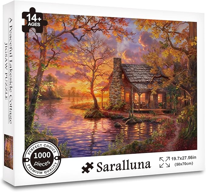 Puzzle for Adults 1000 Pieces, Autumn Peaceful Lakeside Cottage Puzzle, Challening Impossible Difficult Hard Fun 1000 Pieces Jigsaw Puzzles for Adults