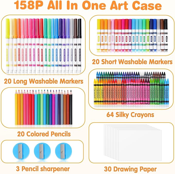 158 Pcs Art Supplies for Kids Ages 4-8, 6-8, Deluxe Art Kit Crafts Drawing Painting Set with Colored Pencils, Crayons, Markers - Christmas Birthday Gift for 3 4 5 6 7 8 Year old Girls Boys