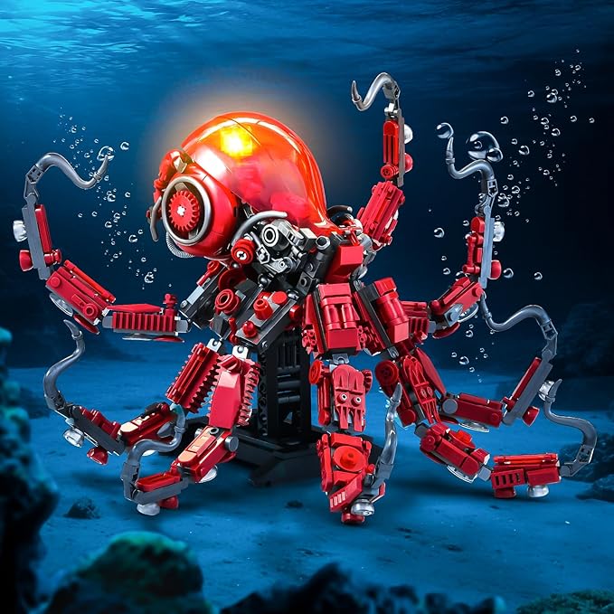 Mechanical Octopus Building Sets for Adult, Ocean Animal Collection Toy with Display Stand and Light, Home Office Decor and Idea Gift for Teen 14+(882PCS)