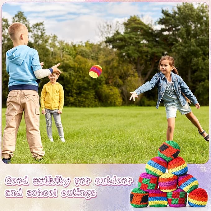 Yunsailing Knit Sack Balls Knitted Kickball Soft Juggling Balls Multicolored Crochet Geometric Pattern Foot Bag Kick Sack for Adults Easter Game Random Color