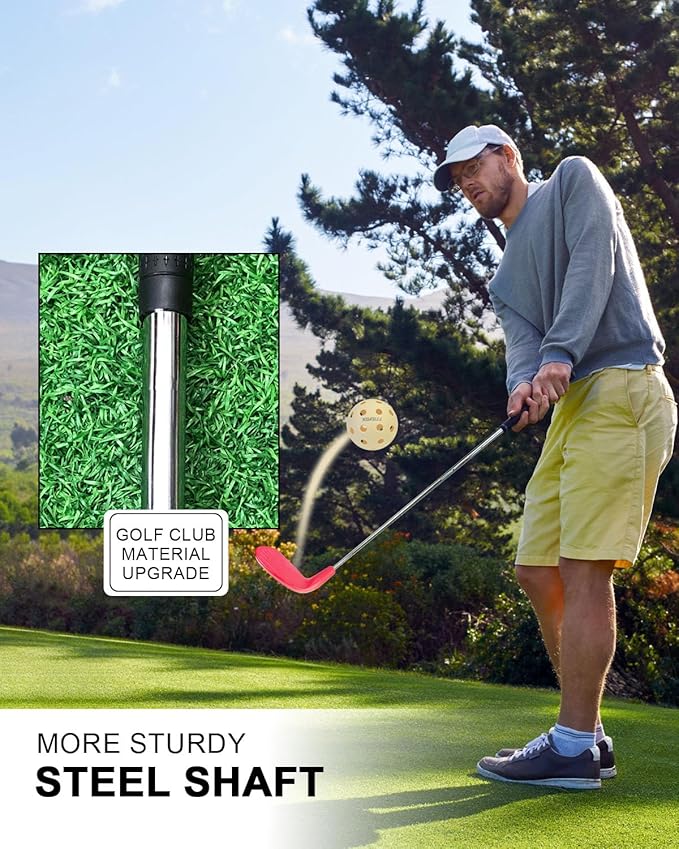 KOFULL Backyard Golf Game Club with Oversize Head, for Golf Game with Buckets, Included 1 Plastic Golf Clubs for Adults, 2 Balls, Steel Shaft for Chipping Game, Hit Plastic Foam Ball
