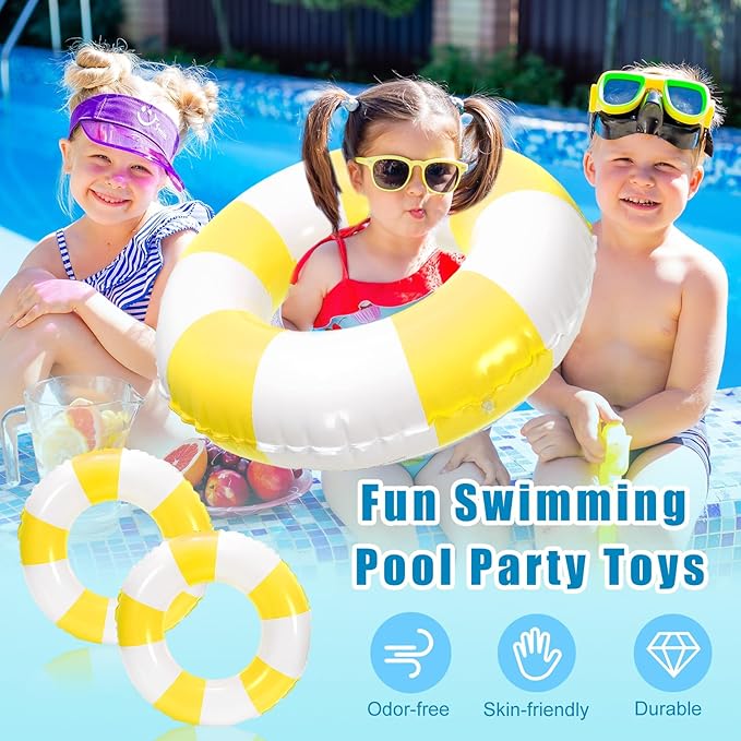 Whaline 4Pcs Inflatable Swimming Float Toy Striped Swim Ring Fun Print Pool Lounger Tube for Summer Swimming Beach Party