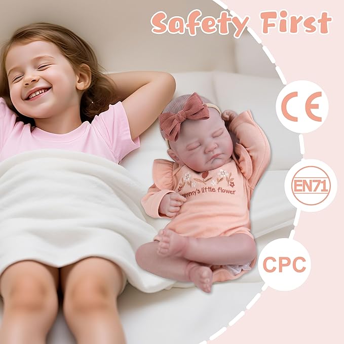 EKOKIZ Lifelike Reborn Baby Dolls, 20-Inch Realistic Baby Doll Girl Soft Cloth Body Newborn Doll with Complete Accessories for Kids Age 3+ Real Life Dolls, Lovely & Pretty Girls