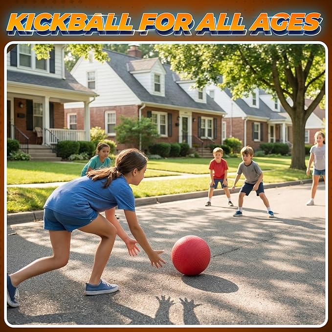 10 Inch Red & Blue Kickball Set - (2-Pack) with Pump - Large Playground Balls for Kids, Teens & Adults - Indoor & Outdoor Gym Sports Balls for Kickball, PE, Recess, Four Square & Backyard Games