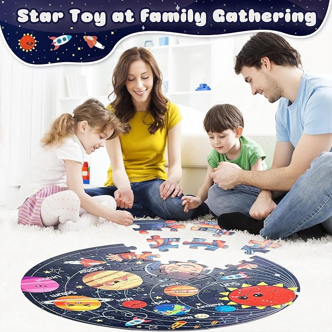 TALGIC Puzzles for Kids Ages 4-6 with Solar System Planets, 70 Piece Round Large Kids Floor Puzzles for Ages 3 4 5 6 7 8, Educational Toy Gift Jigsaw Puzzles for 5 Year Old Boys Girls