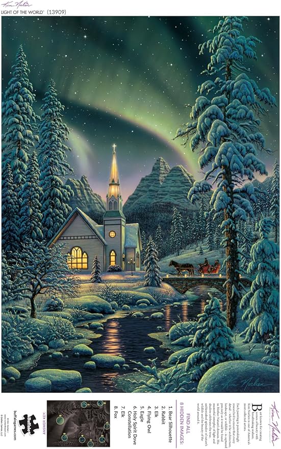 Buffalo Games – Kim Norlien - Light of The World - 1000 Piece Winter Jigsaw Puzzle - Festive, Holiday Puzzles for Adults – Precision-Cut Pieces, Christmas Artwork, Hours of Relaxing Fun