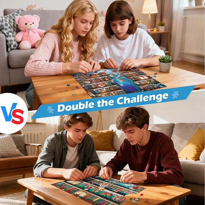 Sutinban 2 Pack Christmas Bookshelf 500 Piece Puzzles for Adults, Jigsaw Puzzle for Adults Seniors, Challenging Colorful Puzzles Family Game Gift Decor 20.0 * 14.2