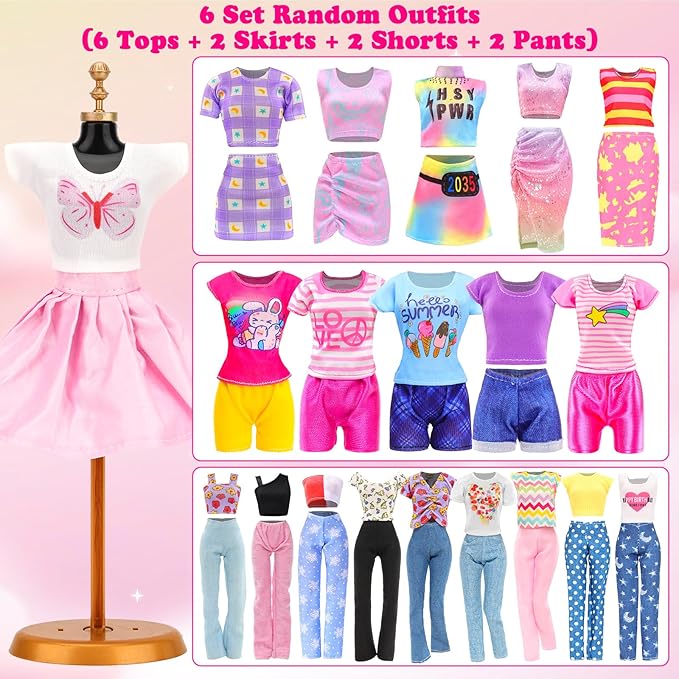 18 Set Doll Clothes Includes 8 Fashion Dresses 2 Long Evening Dress 2 Sequin Dresses 6 Tops 2 Pants 2 Skirts 2 Shorts Casual Outfits for 11.5 Inch Girl Dolls