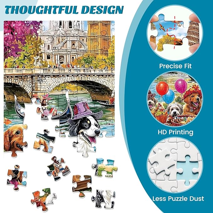 Puzzles for Adults 500 Pieces - Fun Picnic Pups Around The World Puzzle, Dog Gone Days Jigsaw Puzzle, Camping Animal Puzzles for Teens 14-16, Impossible Puzzle Perfect for Game Nights 20.5X 15 in
