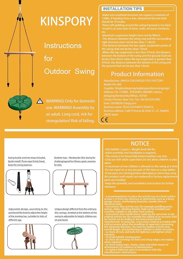 KINSPORY Disc Swing for Kids, Swing Set Accessories, 7FT Height Adjustable Gym Monkey Bars, Hanging Tree Seat for Backyard, Outdoor Play Equipment - Green