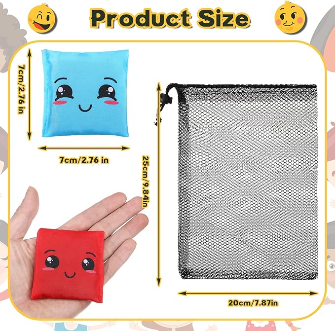 Sotiff 20 Pcs Small Bean Bags for Tossing Educational Cornhole Bags Bulk Mini Educational Learn Colors Toss Toy Cornhole Game Throwing Sack for Outdoor Indoor Hand Toss Sports Activities(Expression)