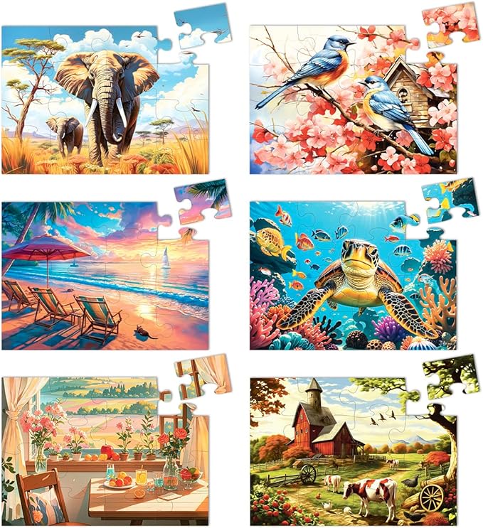 Yigney 6 Pack 16 Large Piece Jigsaw Puzzles for Seniors Alzheimer Product for Elderly Dementia Activities Memory Game for Patients in Nursing Home with Storage Box