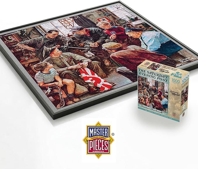 MasterPieces 1000 Piece Jigsaw Puzzle for Adults - Homecoming Marine - 25"x25" - Norman Rockwell Art - Eco-Friendly, Matte Finish, Bonus Poster