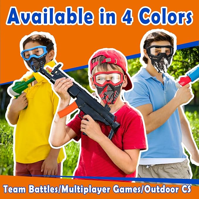 POKONBOY 4 Pack Tactical Mask for Kids, Safety Goggles Compatible with Nerf Rival, Apollo, Zeus, Khaos, Atlas, & Artemis Blasters Age 8+ Years Old