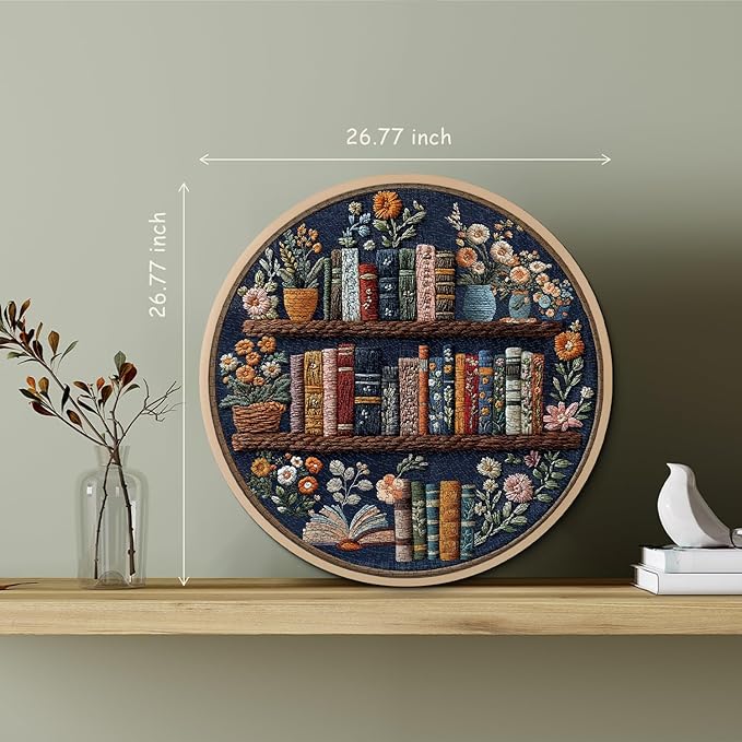 PICKFORU Blooming Bookshelf Puzzles for Adults 1000 Pieces, Round Book Flower Puzzle Library, Wildflower Pages Jigsaw Puzzles, Circle Vintage Floral Plant Embroidery Aesthetic Challenging