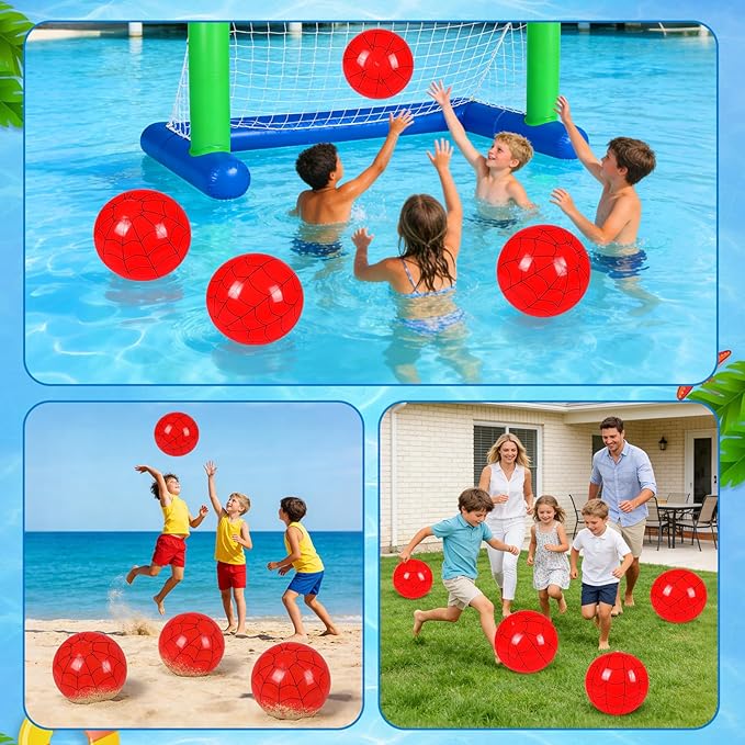 SCIONE 12 Pack 12 Inch Red and Blue Web Inflatable Balls, Beach Balls for Pool Party Decorations, Spider Theme Birthday Favors & End of Year Student Gifts