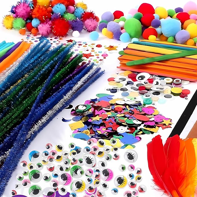 NovaWiseTech Arts and Crafts Supplies, 1200pcs Craft Kits, Pipe Cleaners Bulk, Multicolor Pom Poms Balls, Googly Eyes for DIY Craft Decorations
