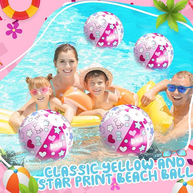 12 Pack Hello Cat Beach Ball 8.5 in Inflatable Beach Balls Bulk for Kids & Adults Cartoon Swimming Pool Toys Pool Party Favors for Birthday Summer Outdoor
