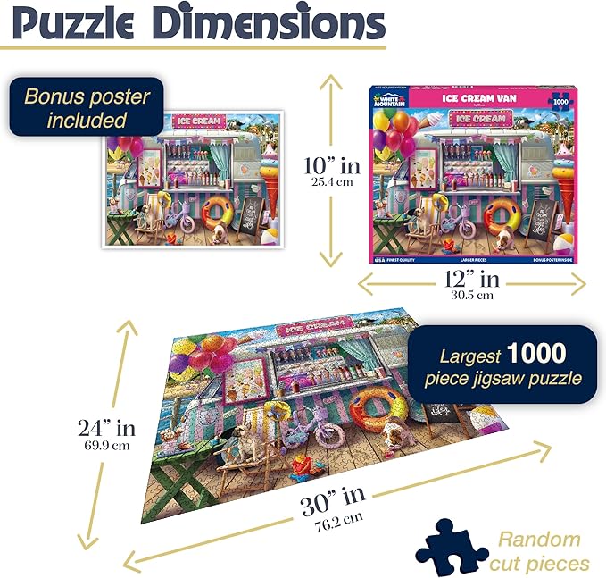 White Mountain 1000 Piece Jigsaw Puzzle Summer Beach Scene Puzzles with Large Pieces Gift for Adults and Family 24"x30" - Ice Cream Van
