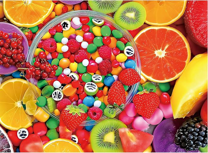 300 Piece Puzzles for Adults, 300 Piece Puzzles for Adults Elderly Large Piece, Fruit Candy Jigsaw Puzzle Funny Gift for Adult Kids Senior Challenging Family Games Toy, 20.5 X 15 in