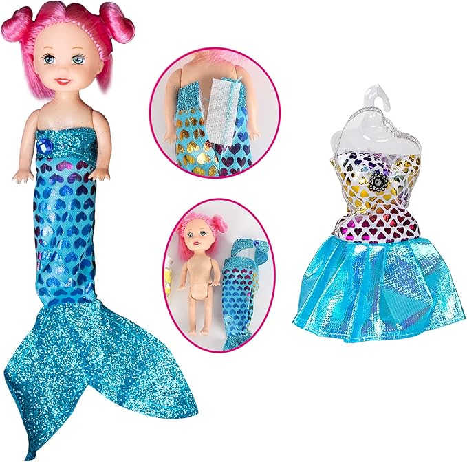 Yellow River Mermaid Princess Doll with Little Mermaid and Pink Dolphin Playset, Blonde Hair Mermaid Toys with Accessories, Gift for 3 to 7 Year Old Girls