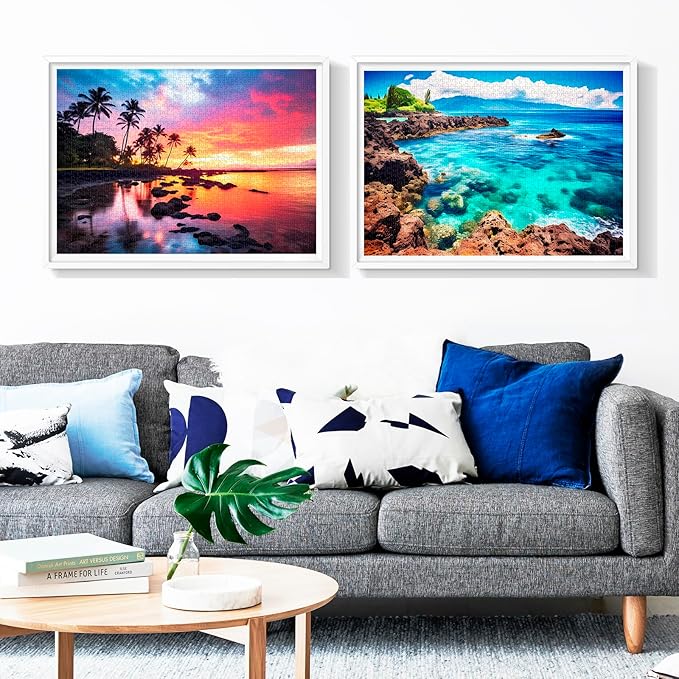 2 Pack 1000 Piece Puzzles for Adults - Beach, Coconut Tree, Reef Landscape Jigsaw Puzzles - 2000 Pieces Total