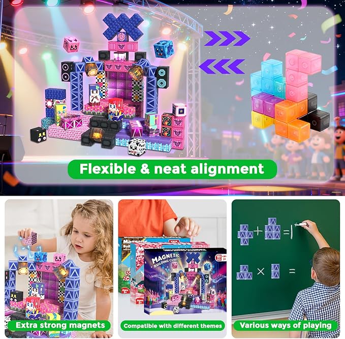 150PCS Magnetic Blocks with Light Up Blocks,Magnetic Cubes Magnetic Building Blocks Toys for Ages 3+ STEM Sensory Stacking Toys for Boys & Girls Birthday Gifts
