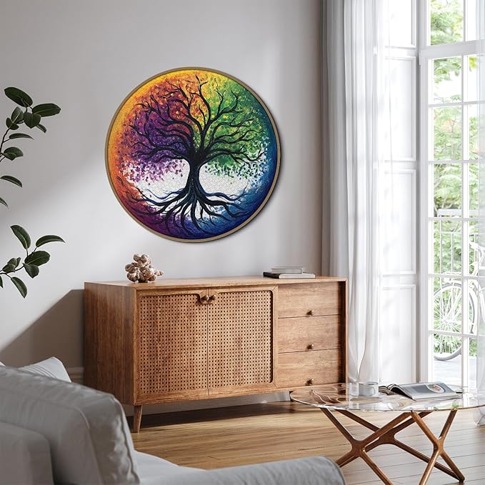 Tree of Life Puzzles 1000 Pieces for Adults, Colorful Rainbow Tree Jigsaw Puzzles, Challenging Round Plant Puzzle as Home Decor