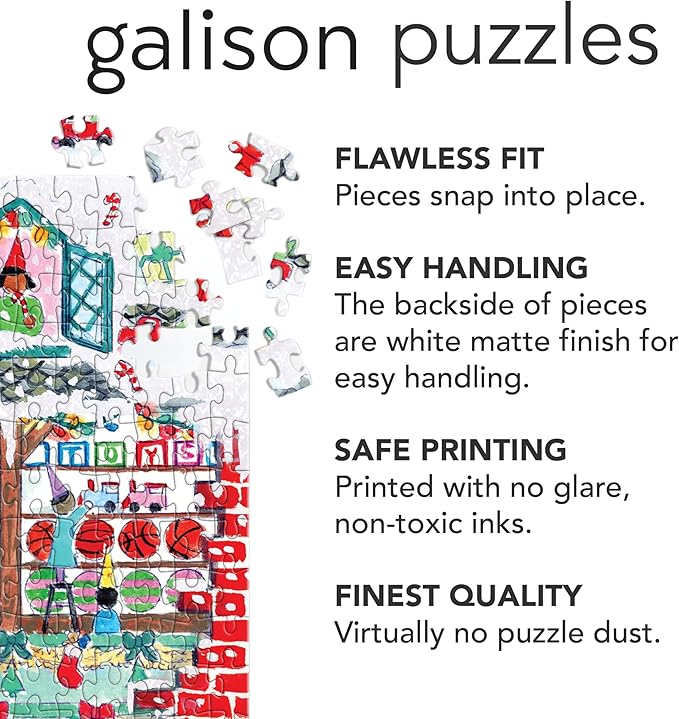 Galison Toy Workshop – 500 Piece Michael Storrings Foil Jigsaw Puzzle Featuring Beautiful Artwork of A Christmas Toy Workshop with Frosty Foil Accents