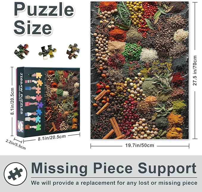 Puzzles for Adults 1000 Pieces, Colorful Spices and Herbs Jigsaw Puzzles, Adult Puzzle for Adults, Educational Fun Games or Toys for Elders Friends 20X27 INCH