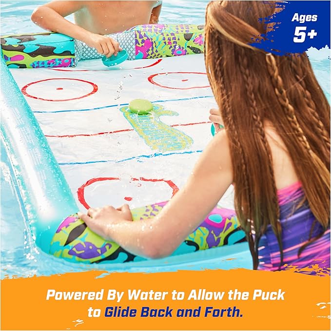SwimWays Hydro Hockey Inflatable Water Floating Table Hockey Set, Pool Toy for Kids Ages 5+
