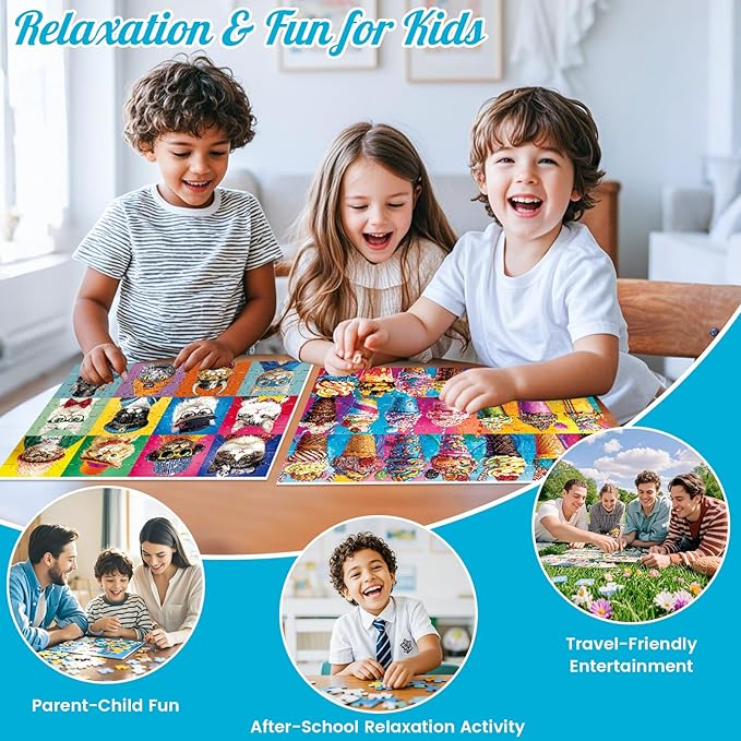 4-Pack 100 Piece Puzzles for Kids Ages 6-8 8-10 - Large Piece Puzzles for Adults Seniors Kids,Dogs Cats Ice Cream Animals Jigsaw Puzzle for Kids Ages 4-6,Learning Educational Toys Gifts for Boys Girls