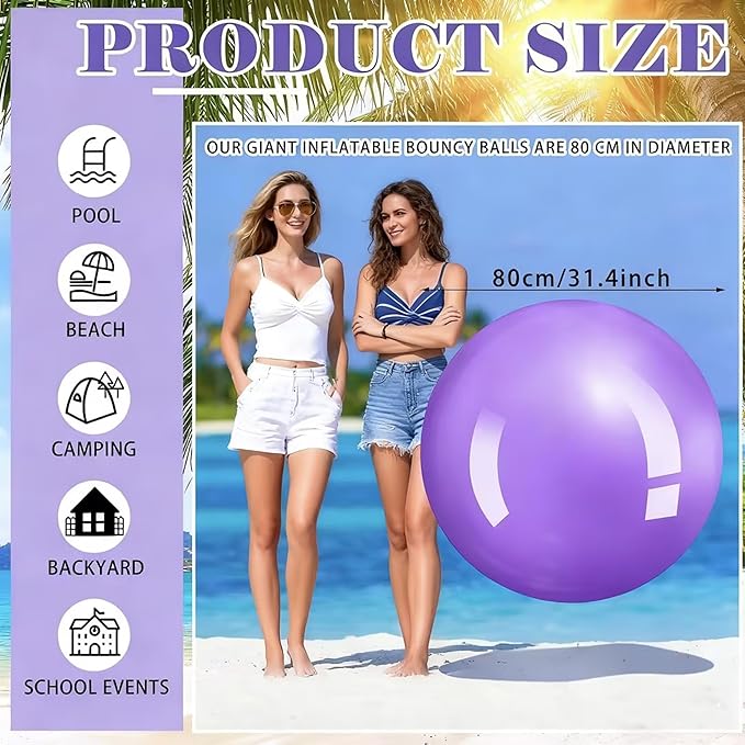 Jenaai 2 Pcs 30 Inch Large Bouncy Balls Giant Inflatable Rubber Kickballs Big Outdoor Exercise Jumping Hopping Ball for Outdoor Activity Sports Party Decor(Red, Purple)