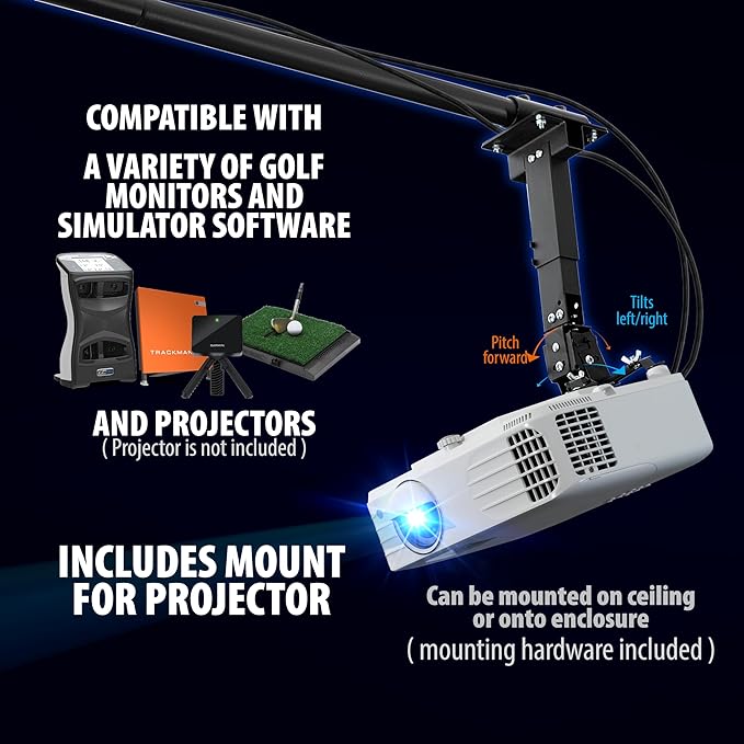 Complete Golf Simulator Enclosure Package – 4K-Ready Impact Screen with Blackout Cage, Projector Mount, Frame Poles, Side Shank Nets | Indoor & Garage Practice | Easy Setup | 12-Month Warranty