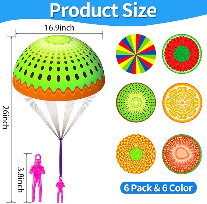 6 Pcs Parachute Toys for Kids 3 4 5 6 7 8-12 Years Hand Throwing Outdoor Toys with Small Figures for Boys Girls Birthday Easter Gifts Party Favors Classroom Prizes Goodie Bags Stuffers
