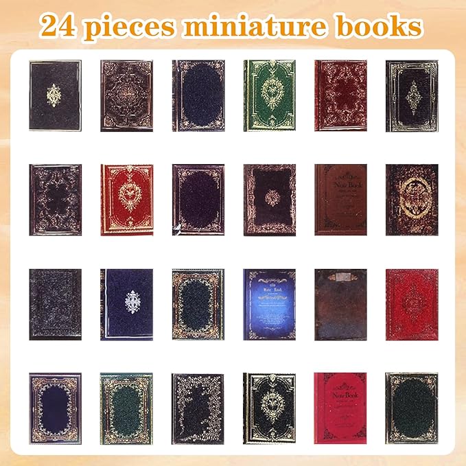 24pcs Mini Books1:12 Scale Miniatures Dollhouse Tiny Book Model Assorted Doll House Accessories Small Books Decoration Dollhouse Decor Toy DIY Crafting Supplies (8 Style)