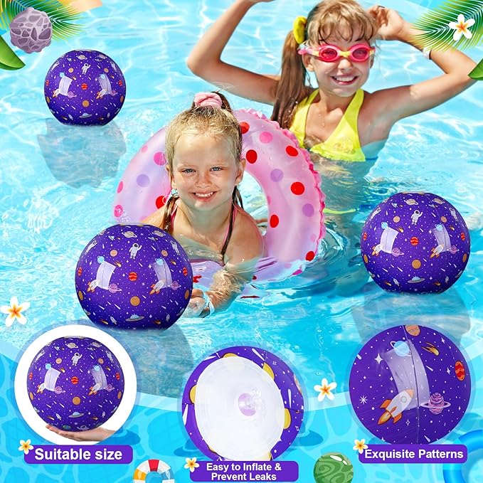 Leyndo 12 Pack Outer Space Themed Beach Ball for Kids 7.87" Bulk for Summer Pool and Beach Game Gifts and Birthday Party Supplies and End of The Year Class Party Decoration Favors