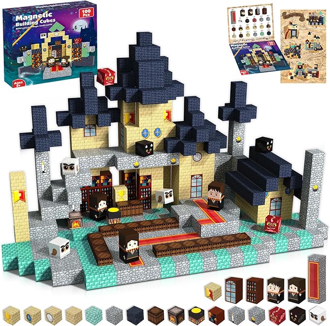 Goody King Magnetic Blocks |100PCS Magnetic Building Blocks Magic‘s House Magnetic Cube,Magnetic Blocks for Kids Ages 3-10,STEM Montessori Stacking Toy, Sensory Tiles Building Easter for Toddlers