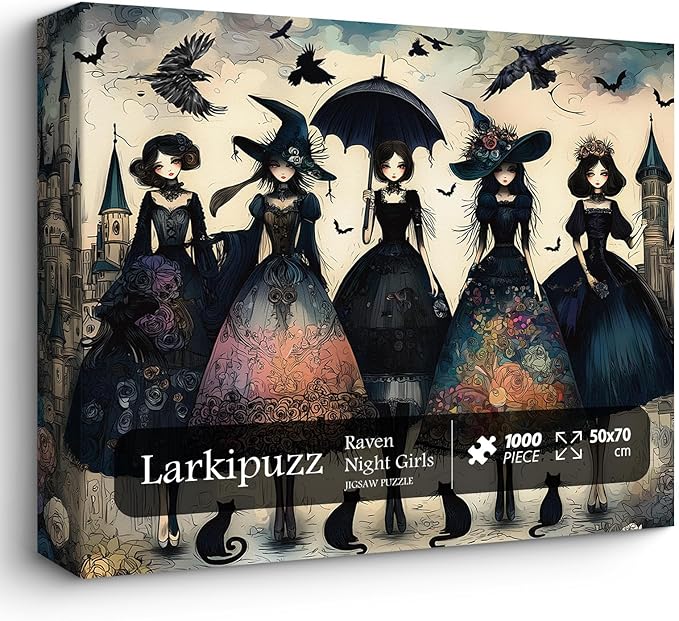 Raven Night Jigsaw Puzzle 1000 Pieces, Hard Puzzles for Adults Gothic Woman, Vintage Art Hard Impossible Puzzle as Scary Halloween Decor