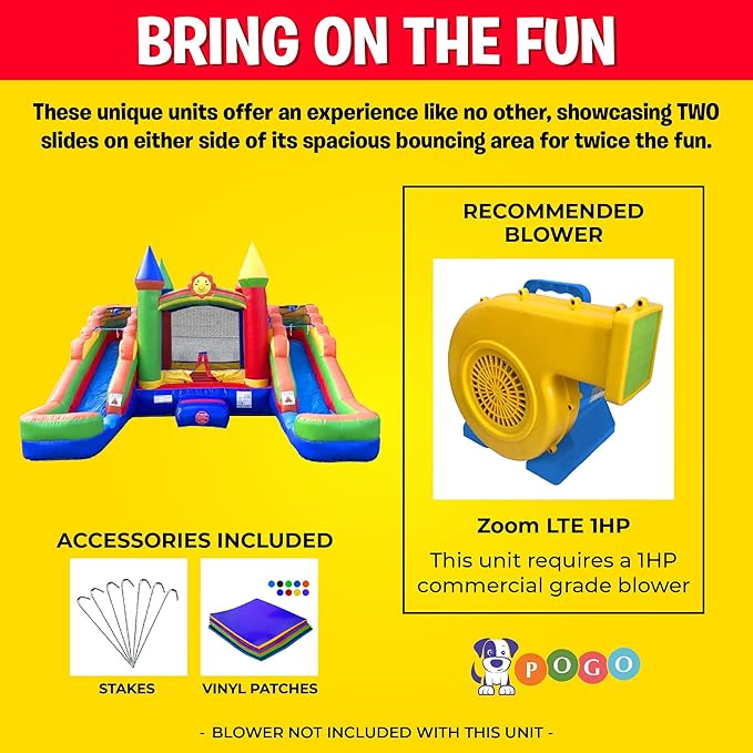 Crossover Rainbow Double Water Slide Bounce House Combo, 16.5 x 15 x 11 Foot, PVC Vinyl Inflatable Bouncy House for Kids, Wet or Dry Slides, with Stakes and Storage Bag, Blower not Included