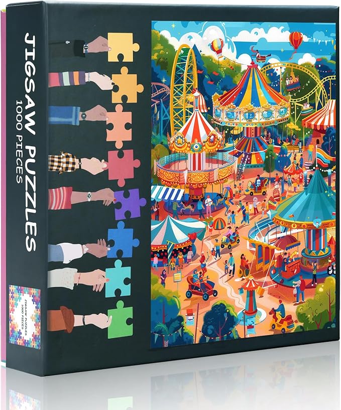 Amusement Park Puzzles for Adults 1000 Pieces, Colorful Carousels Jigsaw Puzzles, Adult Puzzle for Adults, Educational Fun Games or Toys for Elders Friends 20X27 INCH