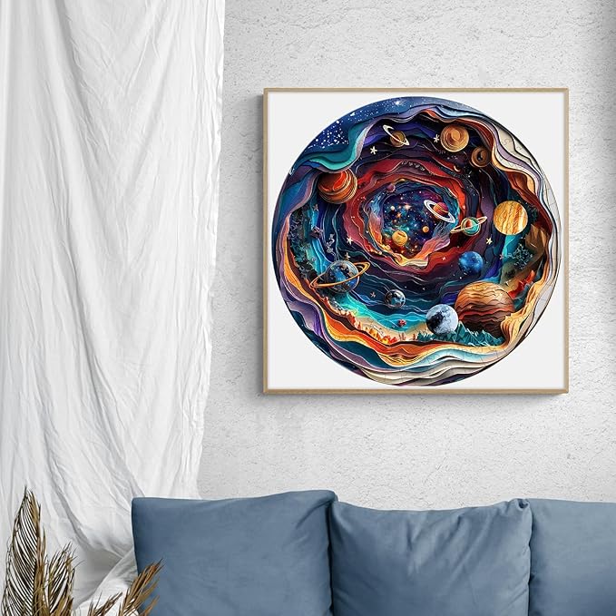 Wooden Puzzles for Adults, 3D Vision Effect-3D Universe Wood Puzzles Adult,Unique Animal Shaped Wooden Jigsaw Puzzle,Creative Gifts for Friends/Family/Puzzle Lovers,Home Decor(M-11.4 * 11.4in 200pcs)