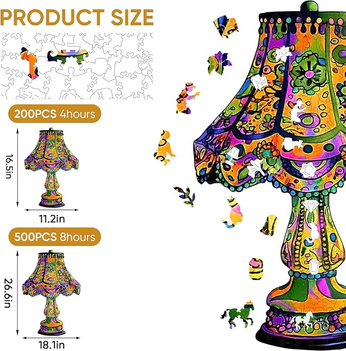 Mys Aurora Jigsaw Puzzles, Colorful Desk Lamp Puzzles for Adults, 200 Piece Unique Shape Vintage Wooden Puzzles for Adults and Kids, Fun Family Puzzle Game, 11.2 x 16.5 Inches