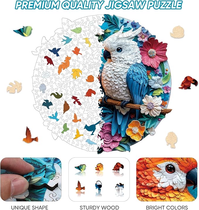 Bodhipnjoy Spring Flower Wooden Jigsaw Puzzle for Adults 500 Pieces, Parrots Jigsaw Puzzles, Bird Wood Puzzles Adult, Unique Shaped Fun Challenging Family, Home Decor 16.5" x 16.5"
