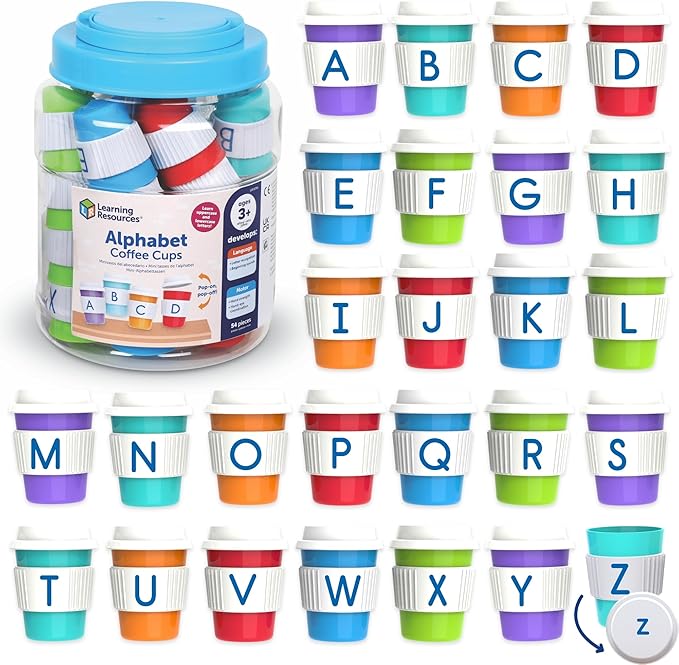 Learning Resources Alphabet Coffee Cups - ABC Toys, Phonics Practice, Reading Readiness, Language Development, Letter Toy for Toddlers, Matching Game, Preschool Activities, Gifts for Kids