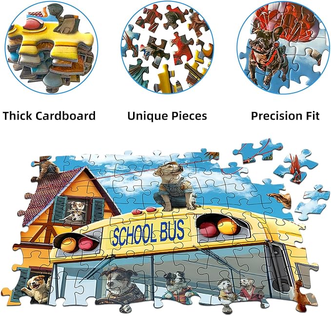 Puzzles for Adults 500 Pieces, Pet School Bus 500 Piece Puzzle Family Game Funny Dog Jigsaw Puzzles