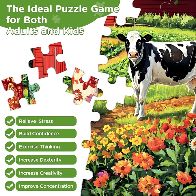 300 Piece Puzzles for Adults,Farm Puzzle 300 Pieces,Summer Cow Jigsaw Puzzles 300 Piece for Adults Children Seniors,Challenging Puzzles Family Activity Game Nights Gift Toy